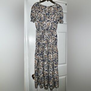 SHEIN Floral Print Midi Dress in Blue and Yellow Floral